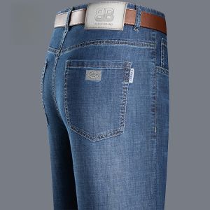 ROMON | Loose Straight Leg Mens Jeans Casual Elastic Waist Mid Waist Fashionable Urban Wear Winter Season Long Pants For Middle-Aged Men