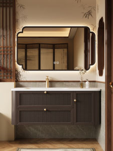 DIPURUI | Retro Style Wicker Bathroom Cabinet with Corian Sink