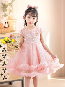 Princess Style Summer Dress Childrens Performance Costume Full Skirted Sleeveless Ball Gown Girls Outfit Polyester Fabric