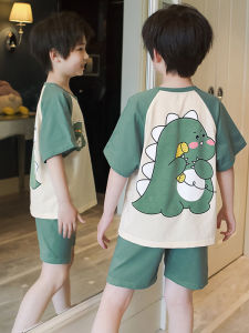 Childrens Pajamas Boys Summer Cotton Short Sleeve Thin Dinosaur Childrens Girls Baby Princess Homewear Suit
