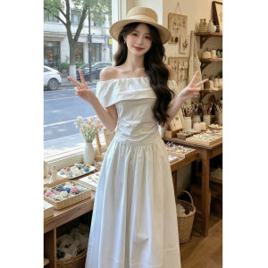 HUAYILING | Off-shoulder White Set Dress 2 Pieces