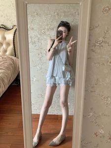 VKSOD | Elegant Summer Womens High Waist Sleeveless Two-Piece Set Neck Hanging Fashion Top And Slimming Skirt Pants Ensemble