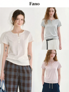 Fano | Áo Thun Henley cổ Vintage Drape Thiên Nhiên