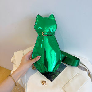 Cute Shiny Face Womens Bag 2023 New Soft Sister Personalized Cartoon Cat Wide Shoulder Strap Slant Cross Single Shoulder Bag