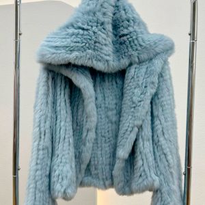 Áo Khoác Lông Thỏ Thật Nữ Thu Đông Có Mũ Trùm Đầu Kiểu Dáng Thường Ngày Thời Trang Đường Phố 100% Lông Tự Nhiên Tay Bồng Dáng Rộng