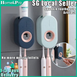 🚚SG Fast Delivery📦Automatic Toothpaste Squeezer+2 Toothbrush Holder Punch-free Wall-mounted Toothpaste Dispenser Bathroom Storage Organizer Rack 挤牙膏器 牙膏置物架 牙刷置物架 厕所置物架 children day gifts