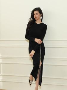 Starry Night French Style Slim Fit Side Slit Evening Long Dress