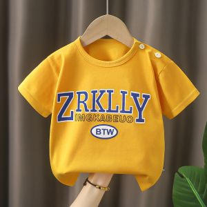เสื้อยืดแขนสั้นผ้าฝ้ายลายการ์ตูนสำหรับเด็กผู้ชายและผู้หญิงในช่วงฤดูร้อนปี 2024 เสื้อยืดคอกลมแขนสั้นผ้าฝ้ายแท้สำหรับเด็กวัยกลางคนและโต