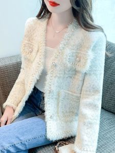 Korean Style V-Neck Woolen Coat Womens Spring Autumn 2025 New French Tassel Ladies Open Cardigan Top Fashion Elegant