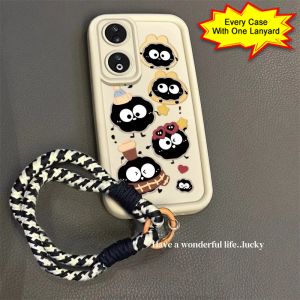 casing hp Samsung A05S A05 terbaru 2025 Bola batu bara hitam kecil kartun imut-imut Lanyard Anti -fall Indera tingkat tinggi