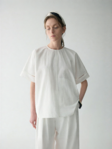 INSIS FEMME | Cotton New Style Small Round Neck Hollow Decoration Back Pleated Short Sleeve Womens Blouse