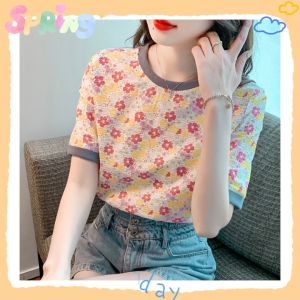 QXshop พร้อมส่ง ทุกบ้าน เสื้อยืดแขนสั้น คอกลม ดีเทลลายดอกไม้ น่ารักสดใส เนื้อผ้ายืดหยุ่น นิ่มเด้ง สวมใส่สบาย ตัดขอบสีที่คอและแขนเสื้อ ทรงสวย แมทช์ง่าย พร้อมเสิร์ฟ