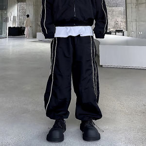 DAVID&ME | Colorblock Reflective Strips Standing Collar Sun-protective Quick-dry Cuffed Sweatshirt and Pants Set