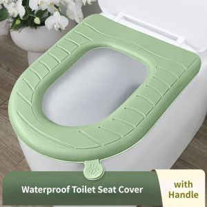 แผ่นรองโถส้วมเนื้อนุ่มกันน้ำ EVA แผ่นรองที่รองนั่งห้องน้ำพร้อมที่จับเบาะรองนั่งอุ่นคลุมห้องน้ำซักใช้งานได้ทั่วไปในทุกฤดูกาล