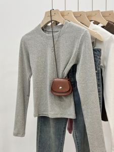 Áo Thun Cổ Đứng Ôm Vừa Vặn Cho Nữ Mùa Thu Đông Mới Về Đơn Giản Co Giãn Dài Tay Áo Sơ Mi Cơ Bản
