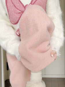 Pink Soft Mink Wide Leg Pants Womens Autumn Winter New High Waist Casual Straight Drapey Fleece Lined Trousers Korean Style