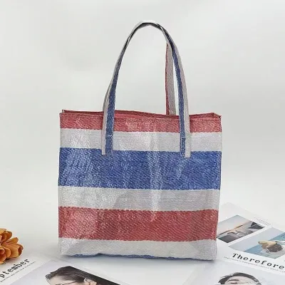 HK Red White Blue Tricolor Nylon Carrier/Laundry/Reuseable Bag l 香港红白蓝胶袋手提包手提袋时尚立体通勤小拎包