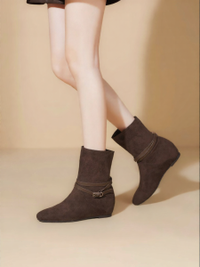 Josiny | French Style Slender Boots with Internal Lifts Pointed Toe Flat Suede