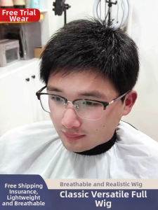KEQIAO | Natural Comfortable Breathable Full Wig for Men White Hair Hand Woven
