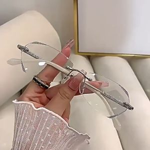 New Fashion Frameless Anti-Blue Light Glasses Polygonal Irregular Frame Glasses Retro Versatile Glasses Cermin Mata眼镜