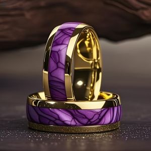 Wholesale 8MM Fashion Purple Shell Inlay Stainless Steel Rings Unique Women Wedding Band Jewelry Mens Ring Party Accessories
