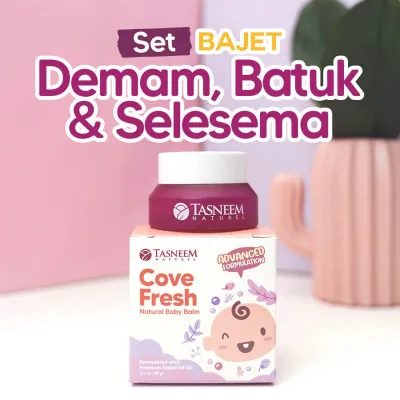 💜 Tasneem Naturel Cf Rub Balm Baby Newborn Bayi Demam Selsema Batuk Kahak Turunkan Suhu Badan Mencairkan Kahak Essential Oil