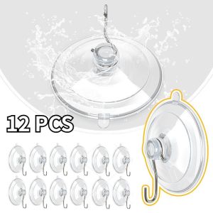 12Pcs Multi-functional Suction Cup Hooks Heavy Duty Waterproof Durable Removable Suction Cup with Metal Hooks Home Organizer