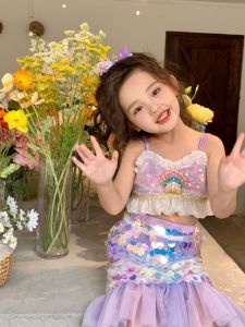 Váy Công Chúa Cá Mập Mùa Hè Cho Bé Gái Quần Áo Trẻ Em Váy Và Áo Ba Lỗ Nhấp Nháy Màu Trơn Bộ Quần Áo Cho Bé Gái