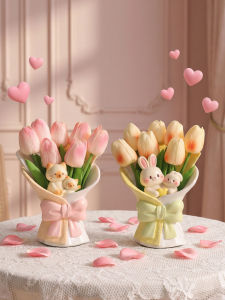 KAQIAO | Quà Tặng Ngày của Mẹ Trang Trí Nhà Tượng Mèo Bó Tulip