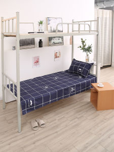 ผ้าปูที่นอนและปลอกหมอนชิ้นเดียวสำหรับหอพักนักศึกษามหาวิทยาลัยปลอกผ้าห่มผ้าปูเตียงสำหรับพนักงานโรงเรียนผ้าปูเตียงผ้าฝ้ายที่ผ่านการซักลายทแยงแบบเรียบง่าย