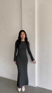 long Dress Press Body lengan panjang | Korean Long Dress Knit rib |dres Bodycon Wanita | Longsleeve