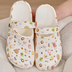 รองเท้าแตะพื้นหนาแบบมีรูสำหรับผู้หญิง รองเท้าแตะชายหาดแบบมีหัวรองเท้าแบบสวมสบาย สไตล์การ์ตูนสุดเก๋ รองเท้าแตะส้นหนาสำหรับฤดูร้อน