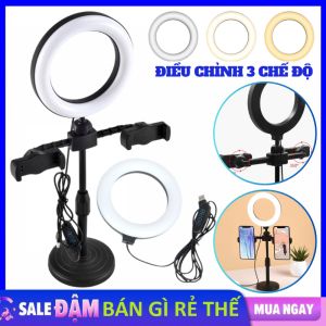 Giá Đỡ Kệ Điện Thoại - Đèn Livestream Để Bàn Có 2 Kẹp Và 3 Chế Độ Sáng Xoay 360 Độ Quay Video Xem Phim Bán Hàng Đa Năng Tiện Lợi