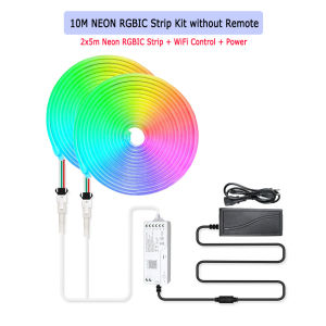 Tuya WiFi Neon RGBIC LED Strip 12V 5m 10m WS2811 Music Sync Dream Color Addressable Party Game Light RF Remote fr Alexa Google