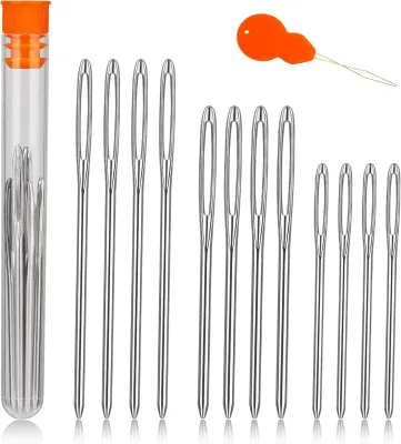 12 Pcs/3 Sizes Large-Eye Blunt Needles Stainless Steel Yarn Needle with Needle Threader Tapestry Needle for Sewing Crochet Kni