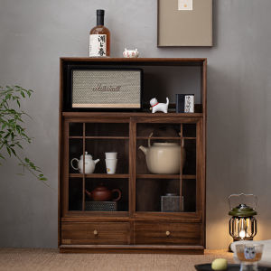 Walnut Multi-Functional Small Tea Set Rack Dustproof Display Cabinet Storage Cabinet Dining Room Sideboard Natural Wood