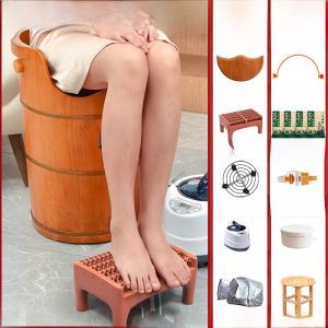 Oak Wooden Foot Bath Tub over Knee Constant Temperature Solid Wood Bucket Home Use Foot Soak Tub with Massage Cover Included