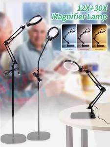 MARPOU Magnifying Glass with LED Lamp 12X/30X NEW Illuminated Magnifier 3 Colors Dimmable USB Foldable LED Light for Make Craft