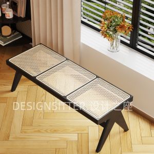 Retro Black Wooden Dining Chair Wickerwork Backrest Makeup Chair Nordic Minimalist Style Home Furniture Adult Comfy Seating