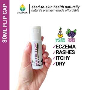 SeedPeak 3in1 [Mixed Berries] 30ML Head to Toe Natural Body Shampoo & Shower Body Wash | Dry Eczema Itchy Sensitive Rash Shower Gel | Body Shampoo | Sabun Kulit Gatal | 洗发水 | 沐浴露