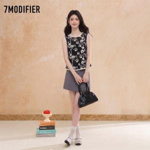 7.Modifier | Áo Blouse Trẻ Trung In Hoa Dáng Tròn Cổ Không Tay