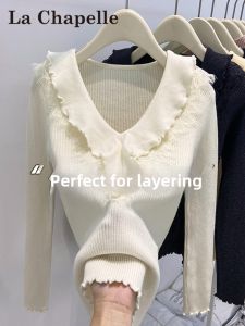 La Chapelle | V-Neck Lace Inserted Knitted Sweater