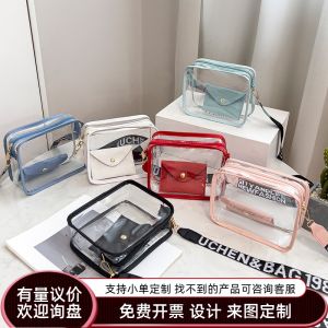 Trendy Large Capacity PVC Transparent Jelly Bag Womens Crossbody Bag with Wide Shoulder Strap Letter Design Fashionable Korean Style