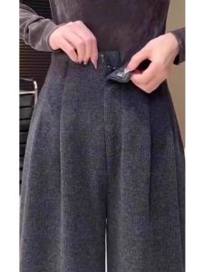 กางเกงขายาวทรงหลวมเอวสูงสำหรับผู้หญิง กางเกงขายาวทรงหลวมผ้าขนสัตว์ ทรงหลวมสบาย ๆ ฤดูใบไม้ร่วงปี 2025