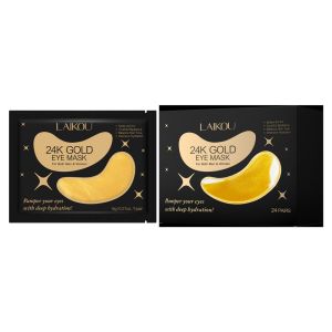 LAIKOU 24K Gold Eye Mask 24 Pairs – For Dark Circles Wrinkles | Instant Hydration | Safe for Sensitive Skin