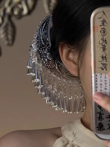 Silver Bell Dream Ethnic Style Womens Hair Accessories Moon Tooth Tassel U-Shaped Hairpin Miao Silver Hairpin Hair Decor