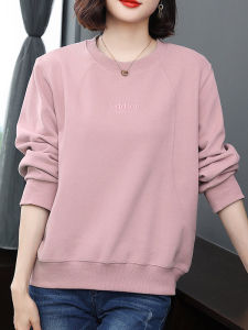 Casual round Neck Knitted Long Sleeve Sweatshirt Loose Fit Mom Style Spring Autumn Fashion mid Age Womens Comfortable Top