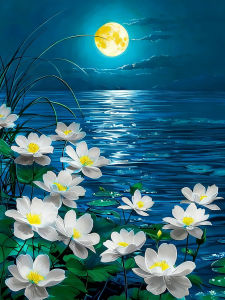Huacan New Arrivals 2026 5D DIY Diamond Painting Lotus Moon Diamond Embroidery Flower Landscape Complete Kit Gift