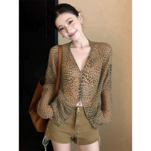 ZHILU | Luxurious French Style Leopard Print Chiffon Blouse Slim Fit