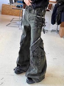 No Faith Studios23ss Washed Black Loose Eight Gods Cargo Pants Denim Waste Soil Wind